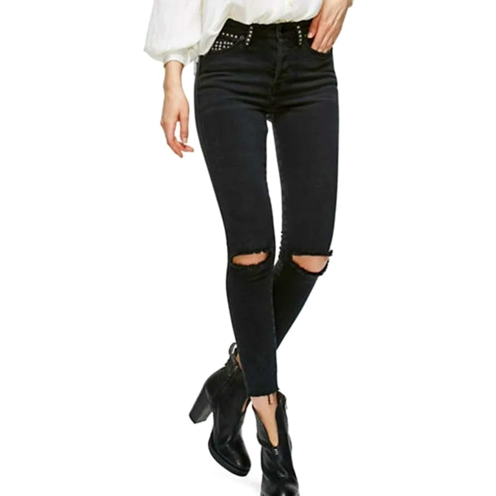 Free People Studded Payton Skinny Jeans Size 27 Black